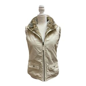 Gap Womens Reversible Faux Fur Vest Size Small Preppy Winter Gray Khaki